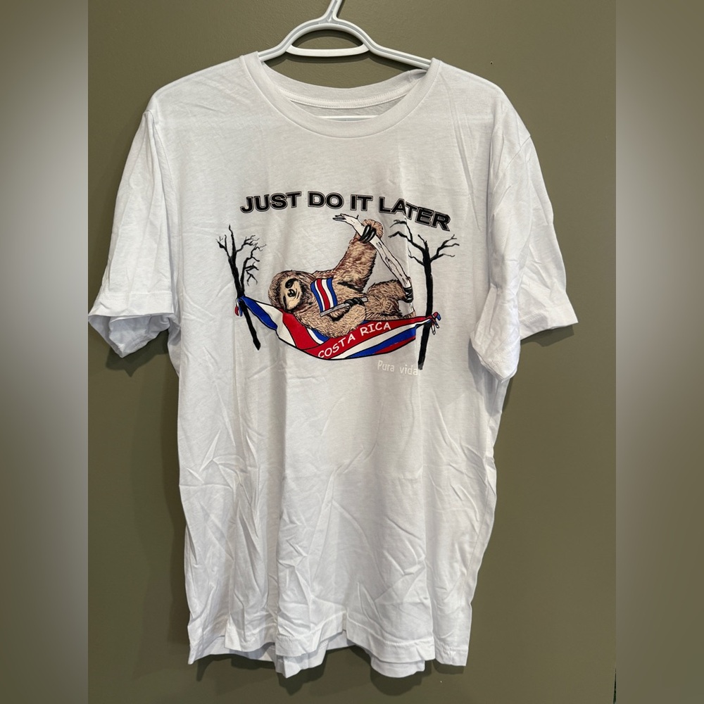 White 'Just Do It Later' Costa Rica Sloth T-Shirt